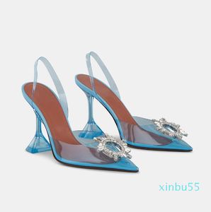 chaussures bouton sandales talons hauts strass transparent soleil pointu dames forage perle pantoufles coloré populaire verre sandale femmes 34-42