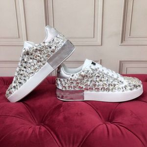 Chaussures décontractées en cuir de vache pour femmes, petit diamant d'eau, blanc, semelle épaisse, tendance, sport, loisirs, printemps