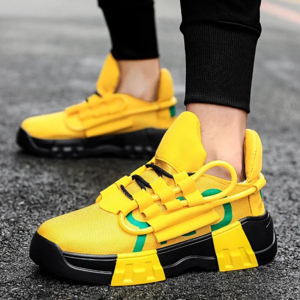 Chaussures baskets chunky Sports Chaussures décontractées Hip Hop Streetwear épais Bottom Men Yellow Ins Running Shoes Panier tenis masculino adulo