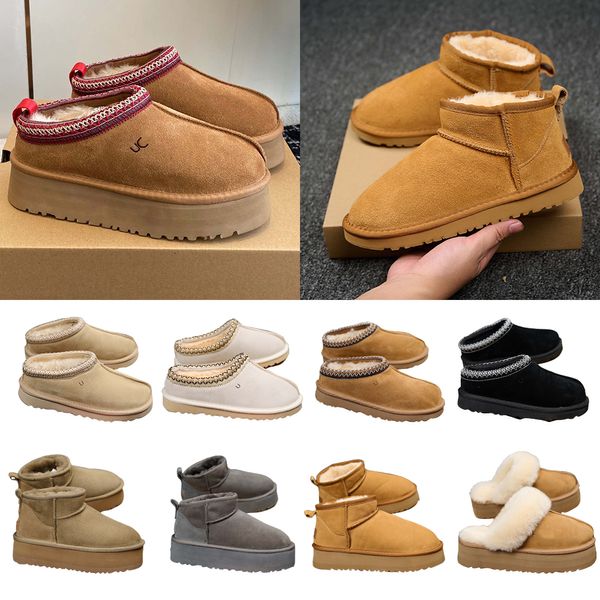 Chaussures Classiques Graines de Moutarde Super Mini Plateforme Bottes Chaussures Pantoufle Tasman Slipper Bottes Pantoufle pour hommes et femmes Cheveux marron noirs Bottes d'hiver classiques