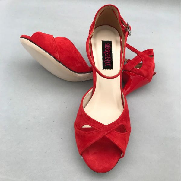 Zapatos clásicos zapatos de baile de flamenco rojo argentina zapatos de praticera de practica mst6226ars cuero suela dura 7.5 cm 9 cm tacón disponible