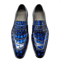 Chaussures crocodiles bleu cuir robe chue couleur frotter les hommes banquet de mariage gentleman 589