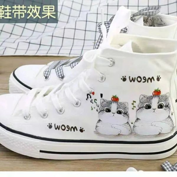 Zapatos lindos zapatos de lona de patrón de gato para femenino