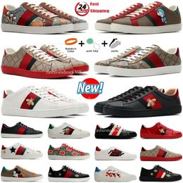 Chaussures Designer Bee 2024 Carton de haute qualité Ace en cuir Snake Brodery Blanc, Green Red Stripes Classic Men and Women Casual Outdoor Sneakers