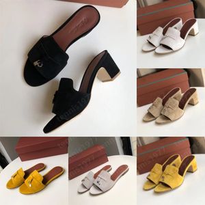 Schoenen ontwerper Loro Piano Sandalen voor vrouwelijke slippers Walk jurk Gentleman Sneakers Soft Loafers Suee Leather Hoge hakken 5 cm maat 35-41