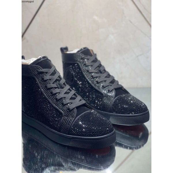 Chaussures Designer Red Bottoms Platforms Casual Chores Luxury Sneakers Red Semed Chaussures Full Diamond Couple Board Chaussures High Top Liu Nail Mens
