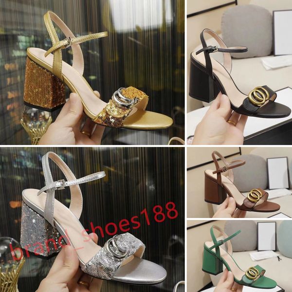 Chaussures Designer Sandales Summer Luxury Talons Femme Chaussures Slipnes épais HEEL CUIR DESIGNE