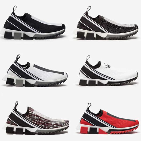 Chaussures Designer Stretch Mesh Baskets Strass Cristaux Slip-on Sports Noir Blanc Rouge Glitter Runner Plat No442