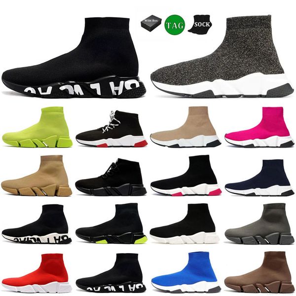 Chaussures Designer Femmes chaussettes Graffiti White noir rouge beige rose rose clair à lacets à lacets néon jaunes speed runner entraîneurs plate-forme plate plate-forme décontractée 36-47