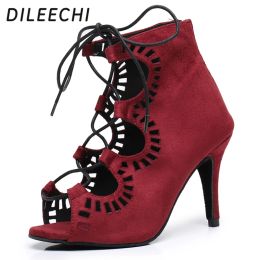 chaussures dileechi femmes latin bottes de danse vin rouge velours salsa mariage fête de bal de bal de bal de danse talon haut 85 mm
