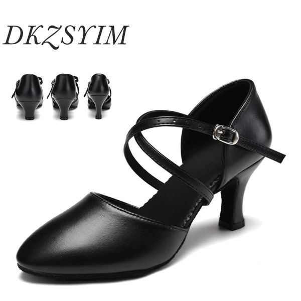 Chaussures dkzsyim Nouvelles chaussures de danse latine pour femmes fermées Toe Modern Elegant Dancing Chaussures Ballroom Party Tango Waltz Microfiber Leather