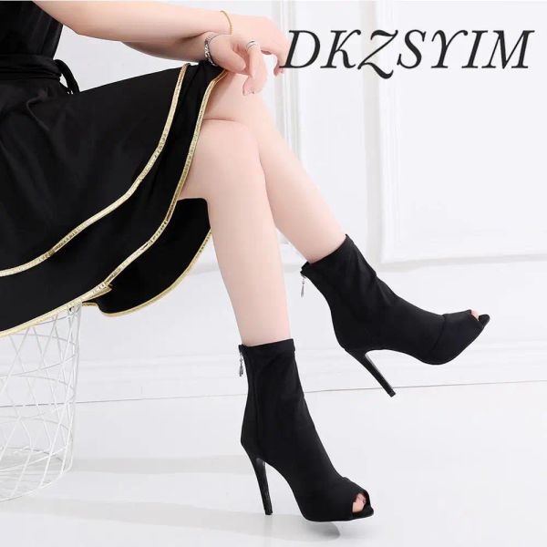 zapatos dkzsyim mujeres danza latina zapatos negros de salsa de otoño botas de baile satén dhinestone baile de salón de baile Stiletto High Hells al por mayor