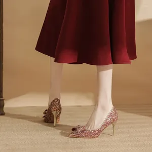 Chaussures robe 505 31-44 taille rouge talons hauts talons pour femmes talons de talon pailleté à la mode nuptiale