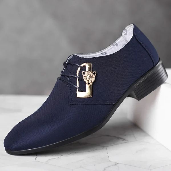Chaussures élégant homme robe chaussures hommes en cuir mocassins italiens normaux pour chaussures décontractées homme pointu à pied bleu designer pour hommes chaussures