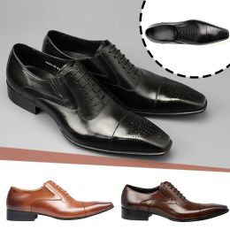 Chaussures élégantes chaussures en cuir PU pour hommes pour hommes à laceup pour hommes chaussures de mariage formelles broche broche pointue chaussures formelles pour hommes # 1983