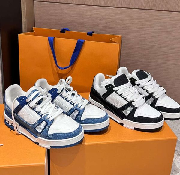 Chaussures Embossed Louisely Trainer Sneaker Blanc Noir Ciel Bleu Abloh Vert Denim Rose Rouge Luxurys Virgil Mens FF Baskets Casual Viutonly Vittonly Baskets