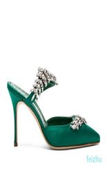 Chaussures Fashion Pumps Lurum Green Satin Crystal Mules Embelli Mules Party 90 mm Leaf à talon 3393840