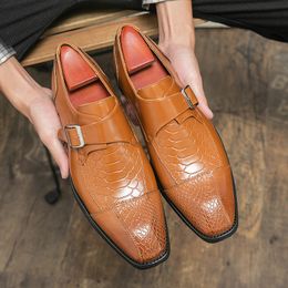 Zapatos moda hombres sólidos monk color patrón de serpiente Pu ing cedido del lado retro puntiagudo