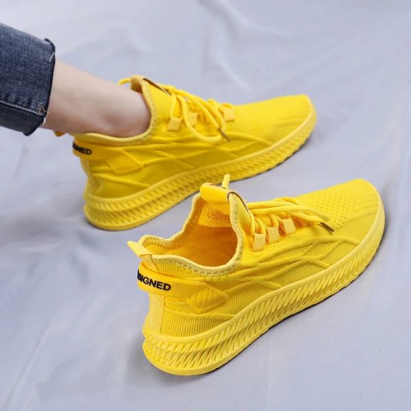 Chaussures fashion printemps femelles baskets femmes chaussures coréen mailles jaunes dames chaussures femme lacet lacet up black chaussures décontractées chaussures respirant 20221