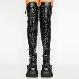 Schoenen vrouwelijk 811 cosplay over-the-knie wiggen platform dij mode buckle punk hiel laarzen dames 231124 300