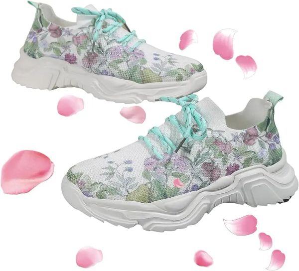 Chaussures à imprimé floral laceup respirant des baskets orthopédiques épaisses épaisses épaisses go walk chaussures pour femmes news orthopédic sneaker pour femmes