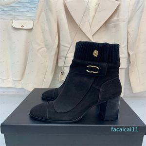 Chaussures pour femmes en cuir bottes courtes talons hauts bottines boucle de ceinture automne concepteur chaussures en daim sans lacet bottes Mujer