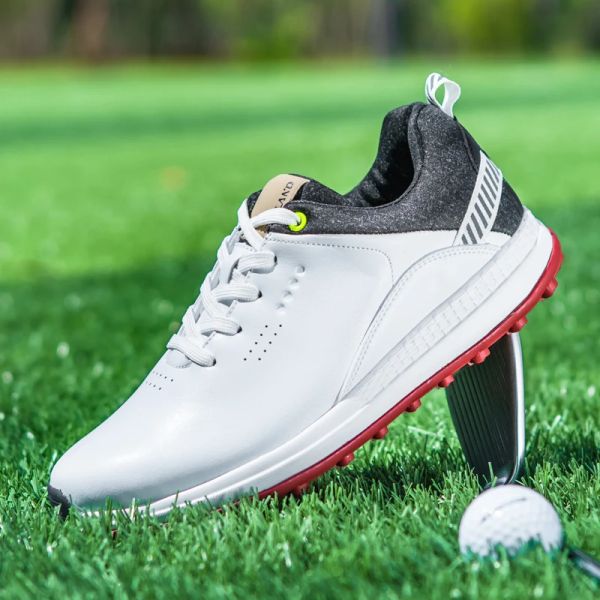 Chaussures authentine en cuir chaussures de golf hommes hommes étanches de golf de golf noir blanc chaussures de golf grand taille 4047 chaussures de golfeu