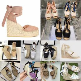 Schoenen ggs'gg laceup lederen espadrille ontwerpers matelasse dames enkel high wedge platform echte dames sandalen espadrille hiel 12 cm maat 3541 met doos