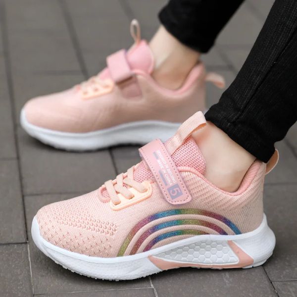 Chaussures filles baskets roses en maille légère de course décontractée chaussures livraison gratuite chaussures de sport extérieur chaussures de tennis pour enfants pour fille