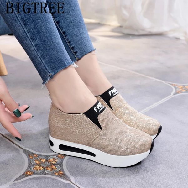 Chaussures paillettes baskets augmente au sein des femmes chaussures de coin les femmes hautes chaussures décontractées se glissent sur la plate-forme baskets chaussures d'ascenseur buty damskie