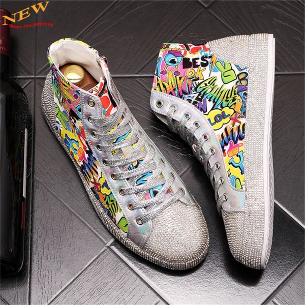 Chaussures Green Silver Ringestone Imprimé hommes chaussures plates Hiphop Punk High Tops Sneakers Casual Board Chaussures Zapatillas Hombre