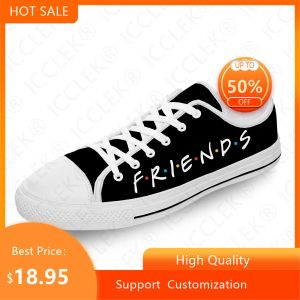 Chaussures Hot Friends TV Show Cartoon Cartoon Tissu blanc 3D Imprimer bas Top Top Toile Fashion Chaussures Mentilles Femmes Légères Basketing Basketing