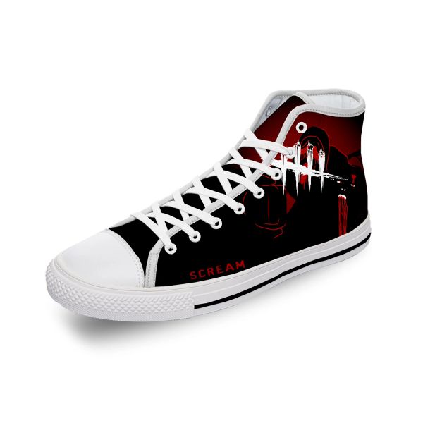Chaussures Hot Movie Screami Ghostface Horror White Fashion 3D Imprimer High Top Tople Chaussures Chaussures Femmes Femmes Légères Breakables Sneakers