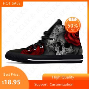 Schoenen Hot Skulls Roses High Top Sneakers Mens Mens Dames Tiener Casual schoenen Canvas Running Shoes 3D Gedrukte Breathable lichtgewicht schoen