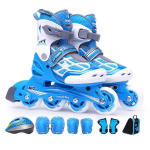 Chaussures en ligne roller roller chaussures enfants plate 4 roues baskets coulissantes avec équipement de protection pour entraîner en plein air chaussures de patinage pour filles