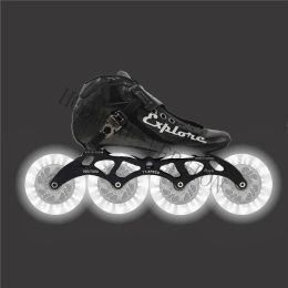 Chaussures en ligne de vitesse de vitesse chaussures LED Flash Shine Roues pour 4x110mm 100 90 Road Street Cruise Roller 90A PU Rouleau en fibre de carbone