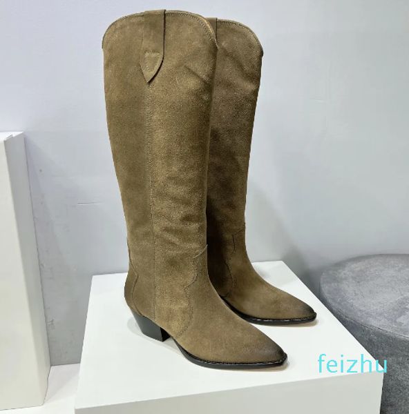 Chaussures Isabel Denvee Bottes Marant Suede Mi-hautes Paris Fashion Perfect Denvee Boots Original Genuine Leather Real Photos
