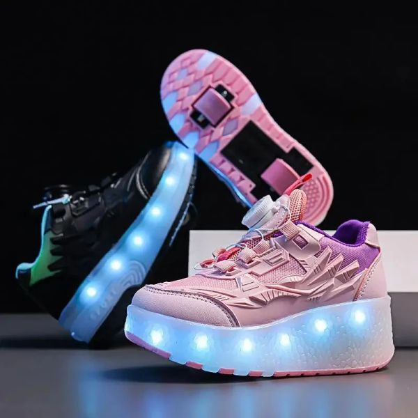 Chaussures Chaussures à rouleaux de rouleau LED LED LETURS SALKELS ADULTES AVEC 2 roues Sports Sneakers Anniversaire de Noël Children Children Show Gift for Kid