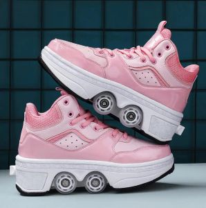 Schoenen Kids Roller Skates schoenen 4 wielen kind 2 in 1 vervorming Verwijderbare intrekbare poelieschuifschaatsparkour weggelopen sneakers