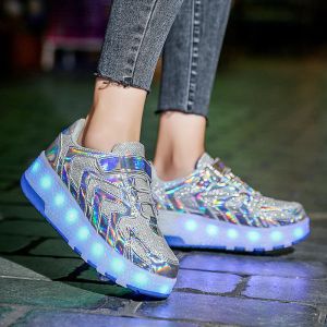 Zapatos para niños patinadores rodillos zapatos chicas niñas 2 ruedas USB cargación led encendida flashing infantil niños deportivo deslizante juguetes de calzado