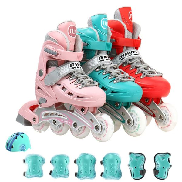 Zapatos para niños patines zapatos ajustables chicas para niños para niños en línea patinador de patinaje de zapatilla de zapatilla abec5 tamaño de aluminio freno de cola 4 ruedas