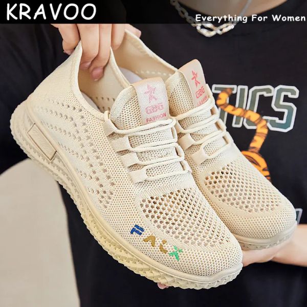 Chaussures kravoo Vente chaude Chaussures sportives pour femmes Sneakers féminins 2023 Nouveau Mesh Fasion Women Sport Sneaker Femme Tennis Dames décontractées