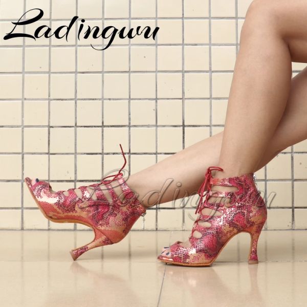 Chaussures Ladingwu Boots latins Soft Bottom Dance Chaussures Zipper Sandals pour femmes Chaussures de danse latin Salsa