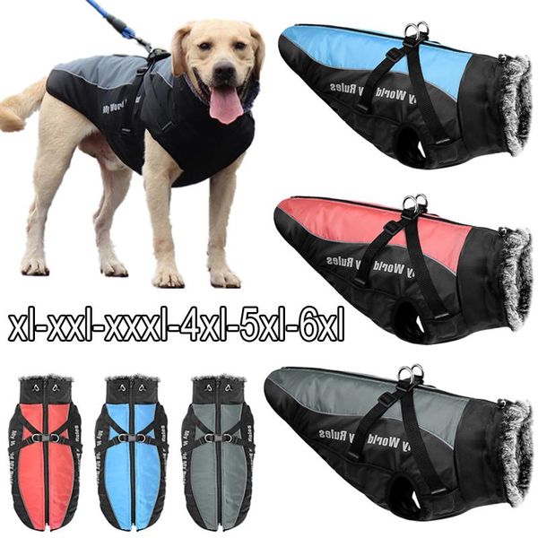 Zapatos chaqueta grande para perro, ropa reflectante de piel de invierno para mascotas, abrigo impermeable para perro grande/mediano con arnés para cachorro cálido extraíble