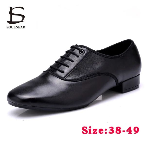 Chaussures grandes taille pour hommes pour hommes Latin Ballroom Dancing Chaussures fermées Men Tango Jazz chaussures Cowhide Black Boy Male Dance Sneakers 3849