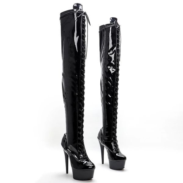 Chaussures leecabe 15cm / 6 pouces brevet PU Upper High Heel Plateforme Boots Fermed Toe Pole Dance Boot
