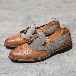Schoenen loafers Britse mannen pu ing Tweed Brogue Caned Tassel Fashion Business Casual Wedding Party Daily AD091 9206 Wedd