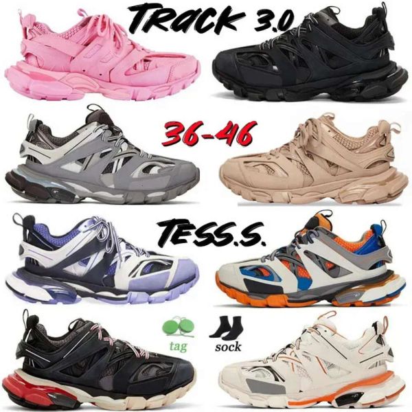 Chaussures Luxury Casual Designer Brand Track 3 3.0 Men Femmes Femmes Pink White Black Sneakersgomma Trainer en cuir Plateforme imprimée en nylon avec logo