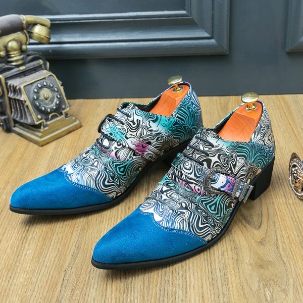 Zapatos Diseñador de lujo Charm Masculino Patrillo de gamuza azul Patchwork Monk Strap Strap Shoes Men Formal Boda Prom Vesting Prom Lofo Homecoming