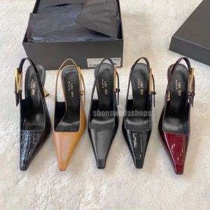 Chaussures Luxury Lee miroir en cuir Pump Pump Prom Robe Dance Black Shoe Man Designer Ysl High Heel Woman Sandal Slip Flip Flop Sli